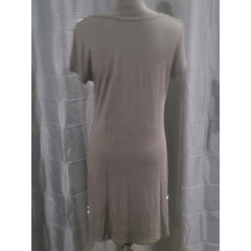 Black White Medallion Print V-Neck Short Sleeve T-Shirt Mini Dress Boho Casual - Picture 4 of 6